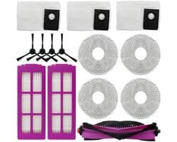 14stuks - Accessoirekit geschikt voor Eureka J15 Pro Ultra Stofzuigerrobot: 1 Rollenborstel - 4 Zijborstels - 4 Vervangende Doeken - 3 Stofzakken - 2 Filters
