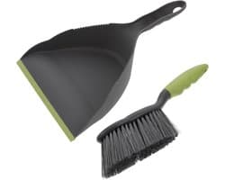 Mini Bezem Vuilblik - Schoonmaakset - Bureau Schoonmaken - Met Ophanggat - 32.5 cm - Zwart