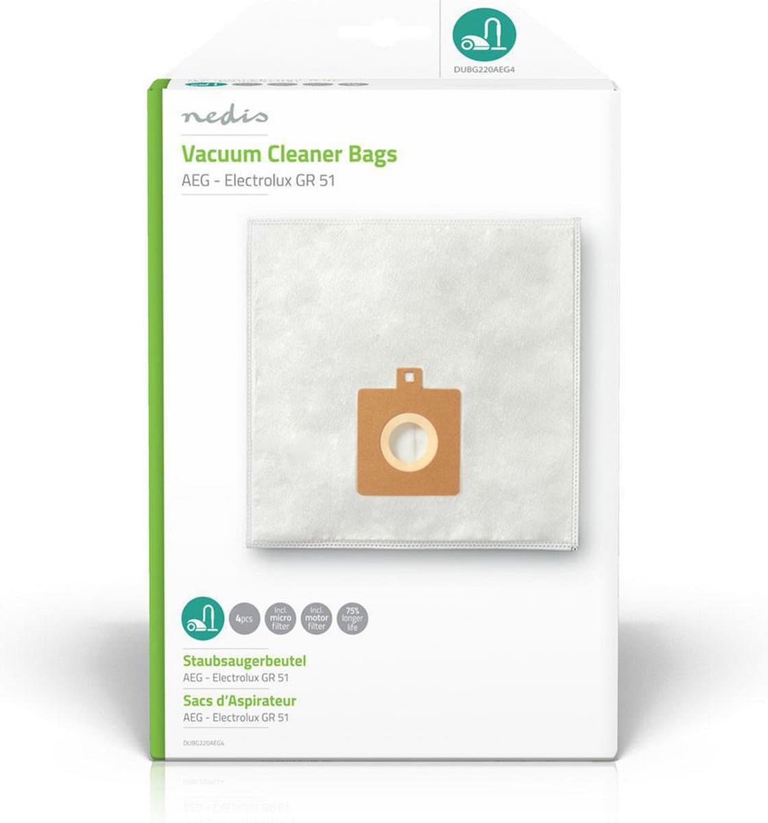 Nedis Stofzuigerzak - 4 Stuks - Synthetisch - Meest verkocht voor: AEG / Electrolux - Wit — afbeelding 1