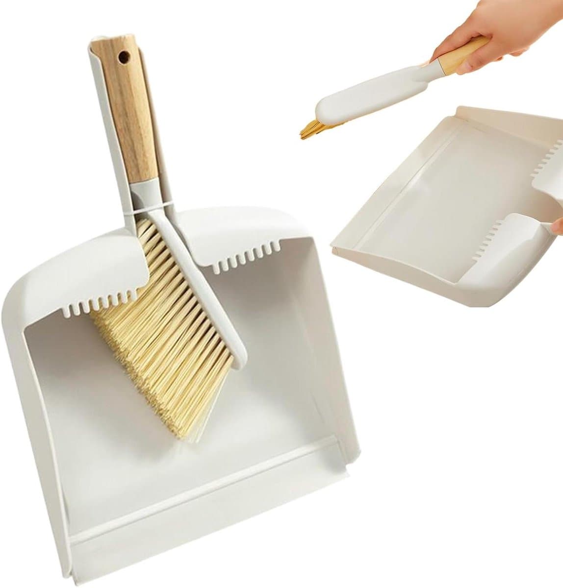 Mini Stoffer En Blik - Kleine Bezem Set - Bureau Schoonmaken - Natuurlijk Houten Handvat — afbeelding 1