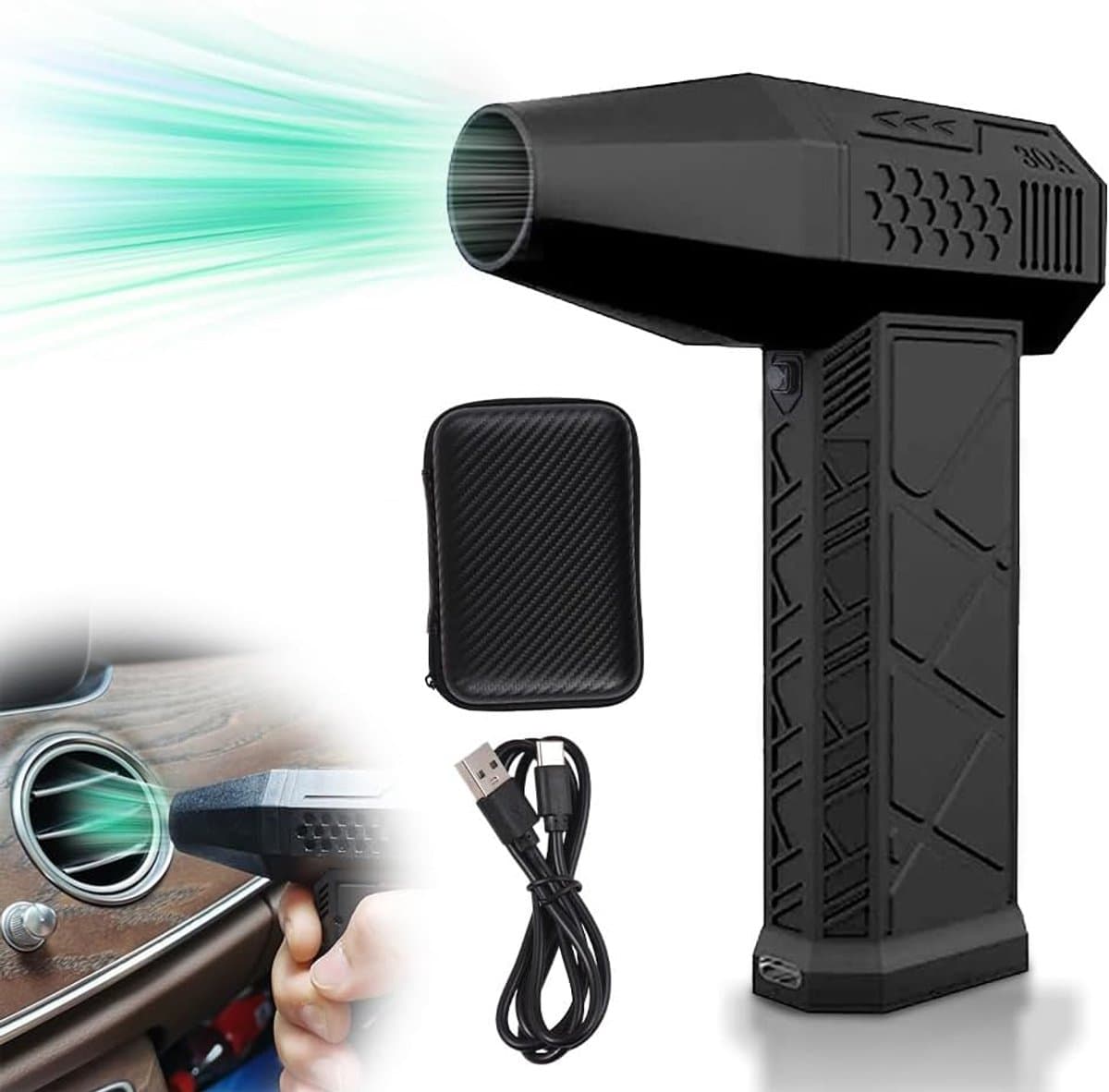 Mini Jet Fan - Elektrische Bladblazer - Apparaten Reinigen - Magnetisch Mondstuk - 130.000 RPM - Zwart — afbeelding 1