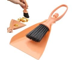 Handbezem en stoffer - Kruimelset - Snel opruimen - Ergonomisch ontwerp - 11 x 23.5 cm - Oranje