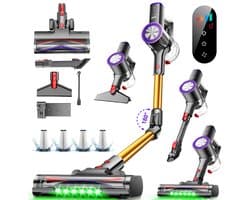 Hiazurm Steelstofzuiger Draadloos - 70 min Gebruikstijd - 50000 Pa - Buigbare Steel - 2-in-1 Kruimeldief - OLED-display - 1,6L - Goud