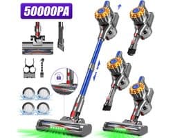Adormii Steelstofzuiger Draadloos – 50000Pa Sterke Zuigkracht – 60 Min Accuduur – Anti-haarwikkel Vloerborstel – 4 HEPA-filters – 1,6 L Stofreservoir – Groene LED Stofdetectieverlichting – Goud