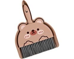 Handbezem Stoffer Set - Kleine Schoonmaakset - Bureau Reinigen - Clip Samen Opslag - 18 x 23 Cm - Bruin