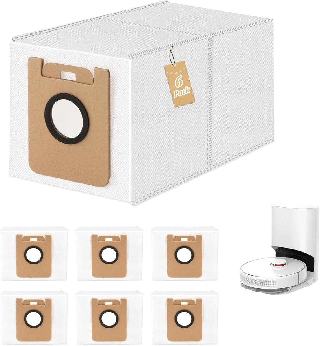 Stofzuigerzakken - 6 stuks - Stofzuigerzak - Stofzakken stofzuigzak - Stofzakken - Stofzuigerzakken Compatibel - Voor Dreame D10 Plus, D10s Plus stofzuigerrobot - 2,5L - Wit — afbeelding 1