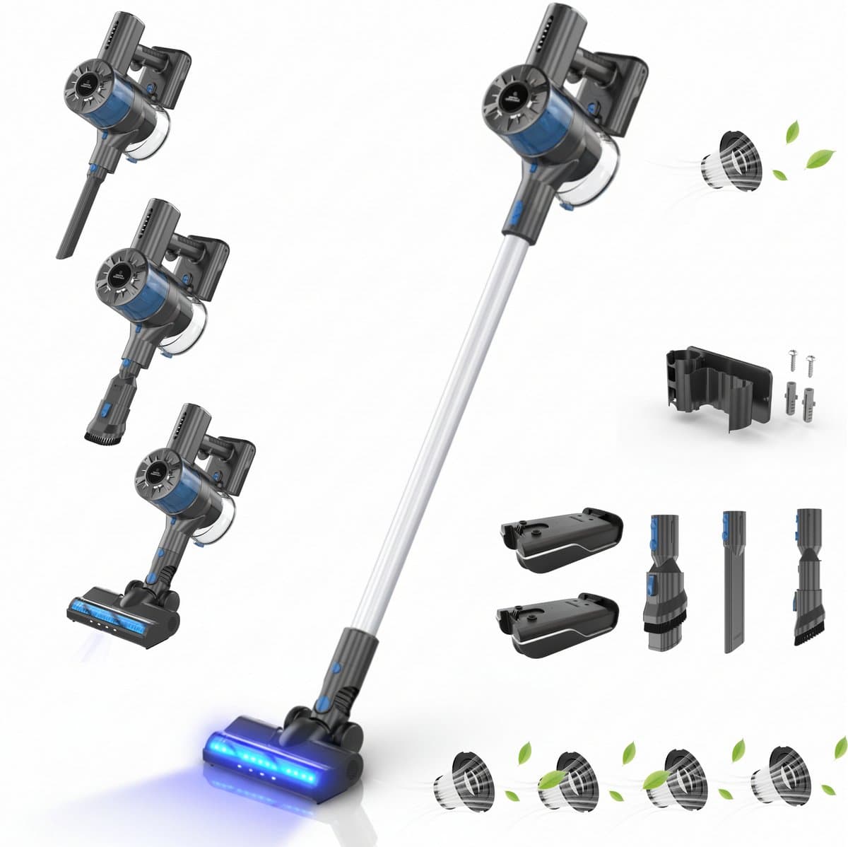 Innova Essentials PowerVac Pro+ - Steelstofzuiger Draadloos - 500 Air Watts - extra accu - 4 extra HEPA Filters- met 4 verschillende opzetstukken - Draadloze Stofzuiger - Zonder zak op accu - Vacuum Cleaner — afbeelding 1