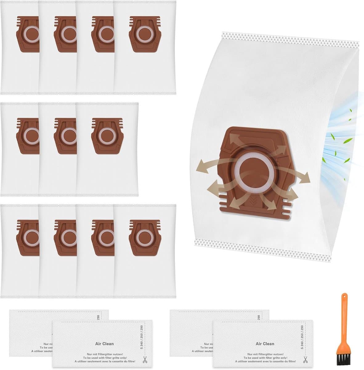 15 stuks - Erbij betrekken12 stofzakken - 2 sets filterkatoen en een borstel - compatibel met Miele Hoover Pure CO-stofzuigerzakken voor Guard M1 S8380 Flex Parquet Silence Performance Cat & Dog-serie — afbeelding 1