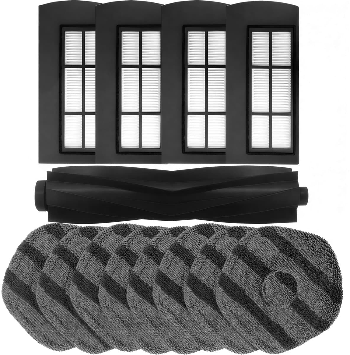 4x Filter, 8x Dweil doeken, 1 Hoofdborstel geschikt voor Eufy X9 Pro - Vervangingsset robotstofzuiger mop pad — afbeelding 1