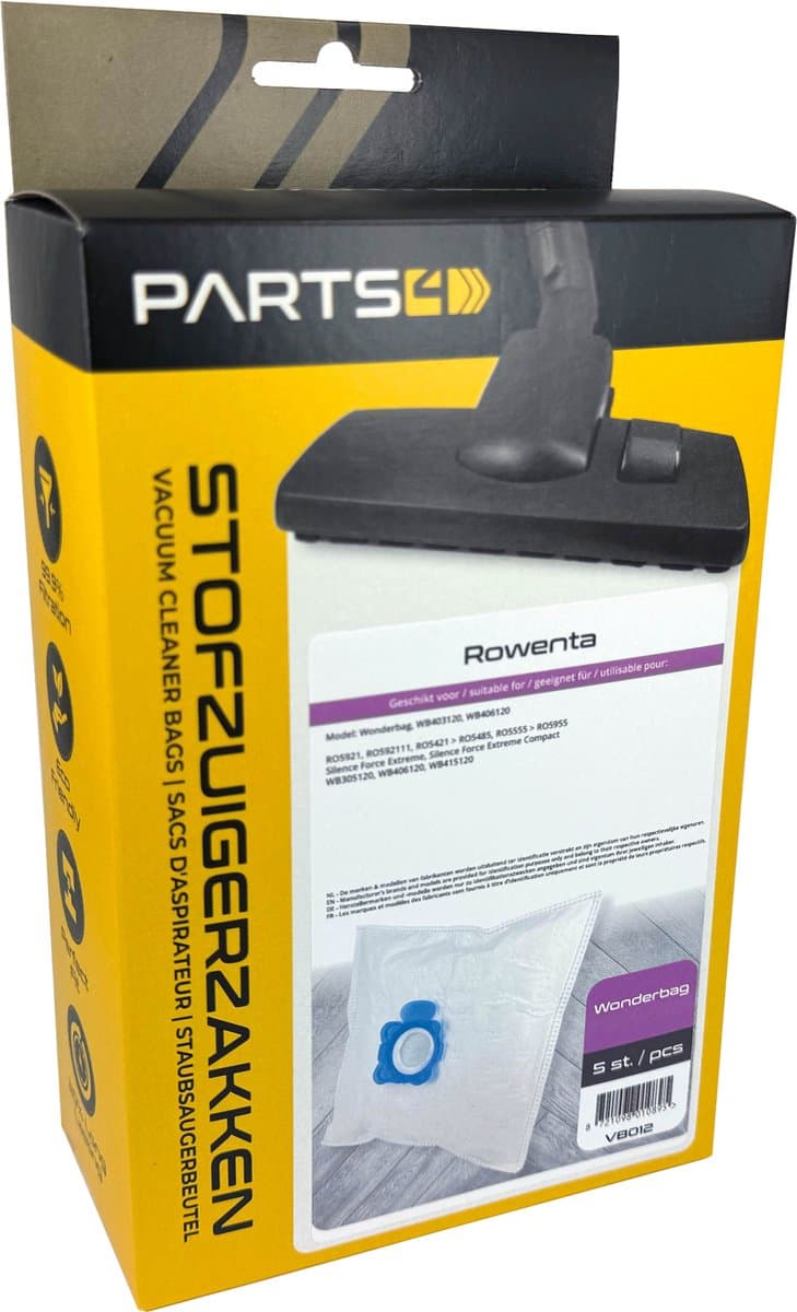 5 Stofzuigerzakken PARTS4® geschikt voor Rowenta Wonderbag series | Made in Europe | Passend in Rowenta Silence Force Extreme, Silence Force Extreme Compact | Alternatief voor origineel WB403120, WB406120 — afbeelding 1