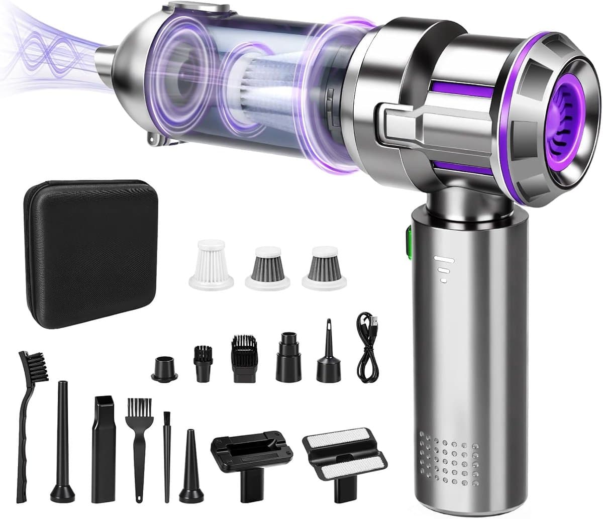 Handstofzuiger- Kruimeldief snoerloos -3-in-1 Handstofzuiger accu- 21000PA handstofzuiger draadloos-Autostofzuiger- sterk- 3 snelheden- 100.000 tpm - elektrische stofblazer - 16 bijlagen-Kan stofzuigen, blazen en stof verwijderen — afbeelding 1