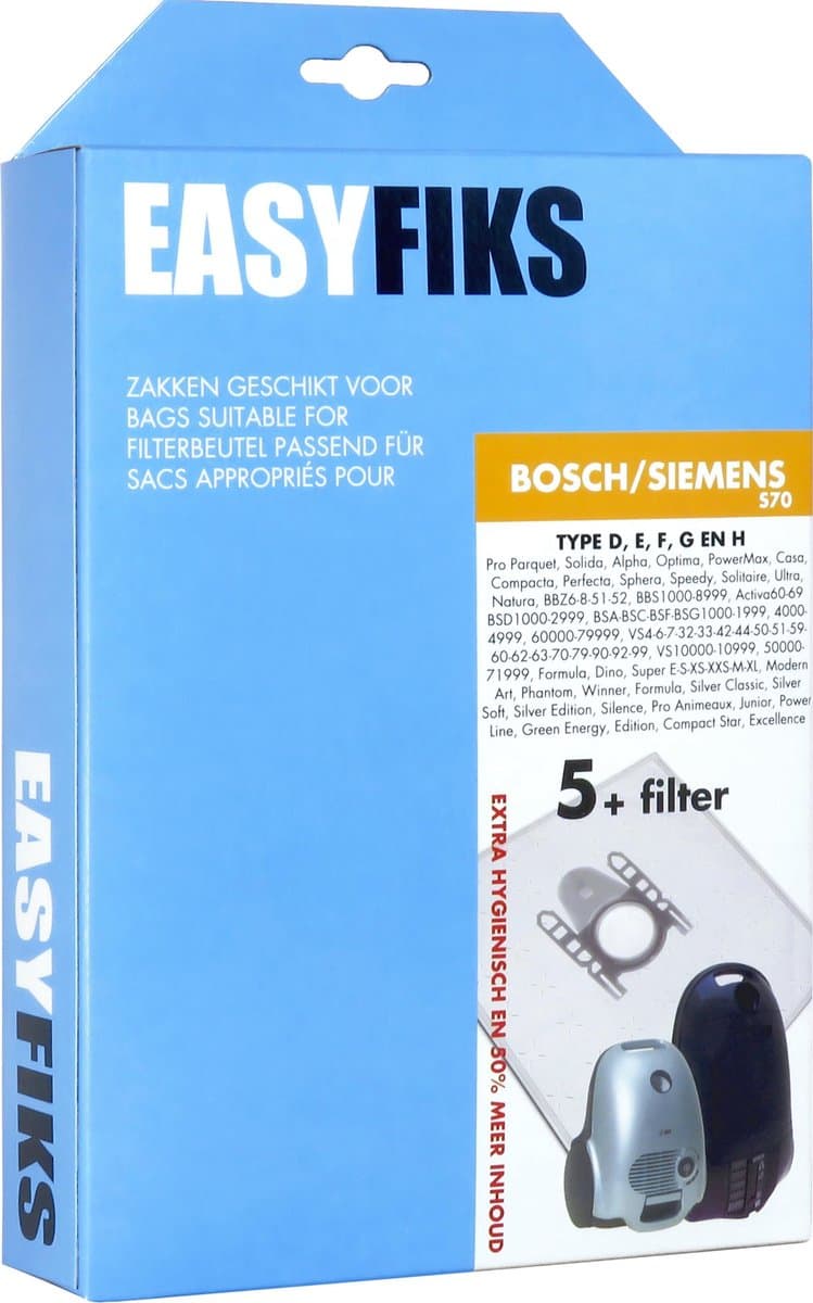 Easyfiks S70 stofzuigerzakken geschikt voor Bosch en Siemens - 5 stuks + 1 filter - SynchroPower - gl 30 - Zoo'o - Logo - Ergomaxx'x - Free'e - MoveOn - Ingenius - Activa - Super XS Dino E - G-ALL — afbeelding 1