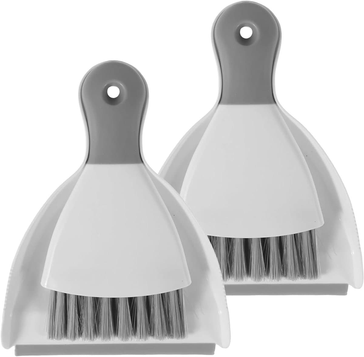 Mini Veegset - Kleine Bezem - Bureau Reinigen - Met Ophangoog - 2 Stuks - Grijs — afbeelding 1