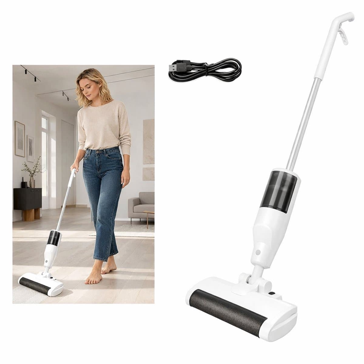 Norvia - 3 In 1 Draadloze Vloerreiniger - Stofzuigen - Dweilen - Schrobben - Blauwlichtsterilisatie - Watertank 550 ML - Vloeren — afbeelding 1