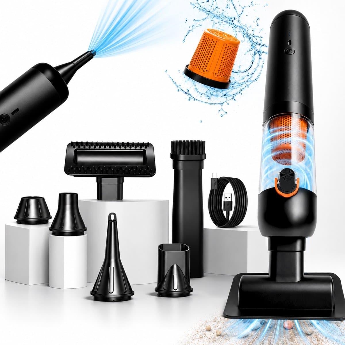 Mondura® PowerClean - Handstofzuiger - Auto Stofzuiger - Kruimeldief Snoerloos 3-in-1 – Mini Kruimelzuiger Voor Hondenharen – Air Duster – 6 Opzetstukken — afbeelding 1