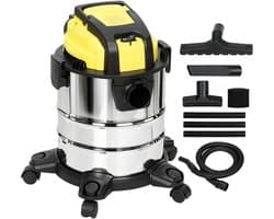 Bregico Bouwstofzuiger - Nat Droog Stofzuiger - Bouwstofzuigers - Met Blaasfunctie - 20L - RVS - Geel