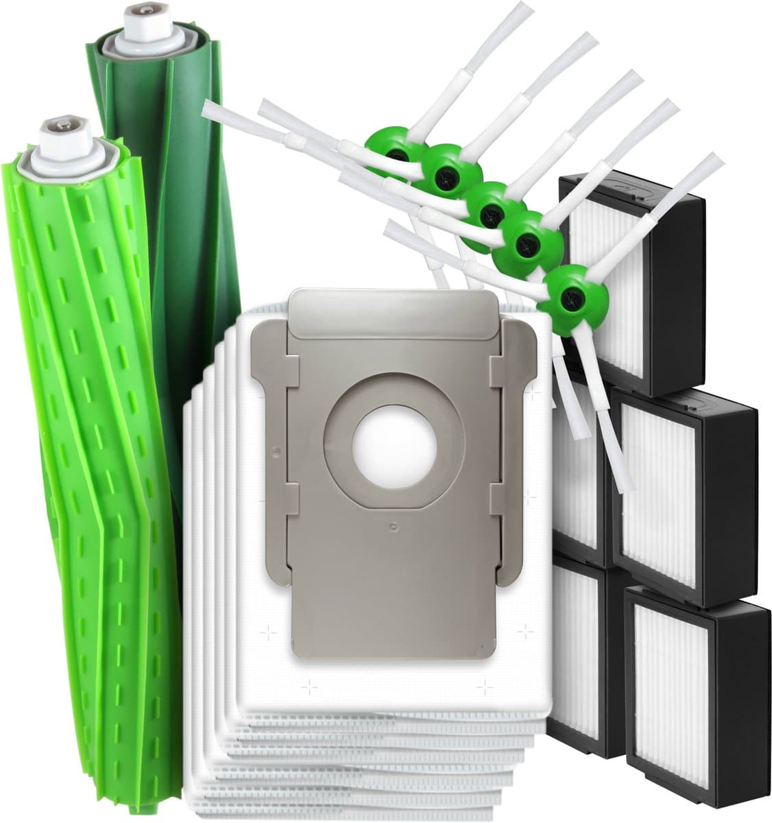Dparts vervangingsset geschikt voor iRobot Roomba i3+ i4+ i5+ i6+ i7+ i8+ j7+ - 6 stofzuigerzakken - 5 HEPA filters - 2 rubberen borstels - 5 zijborstels - clean base zakken — afbeelding 1
