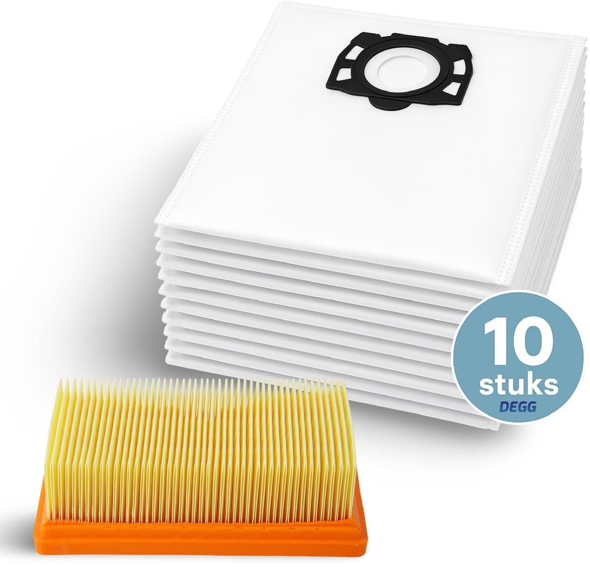 DEGG® - 10x Stofzuigerzakken + vlakfilter - Geschikt voor Kärcher WD4, WD5, WD6, MV4, MV5, MV6 | Langdurige set, Sterk & hygiënisch — afbeelding 1