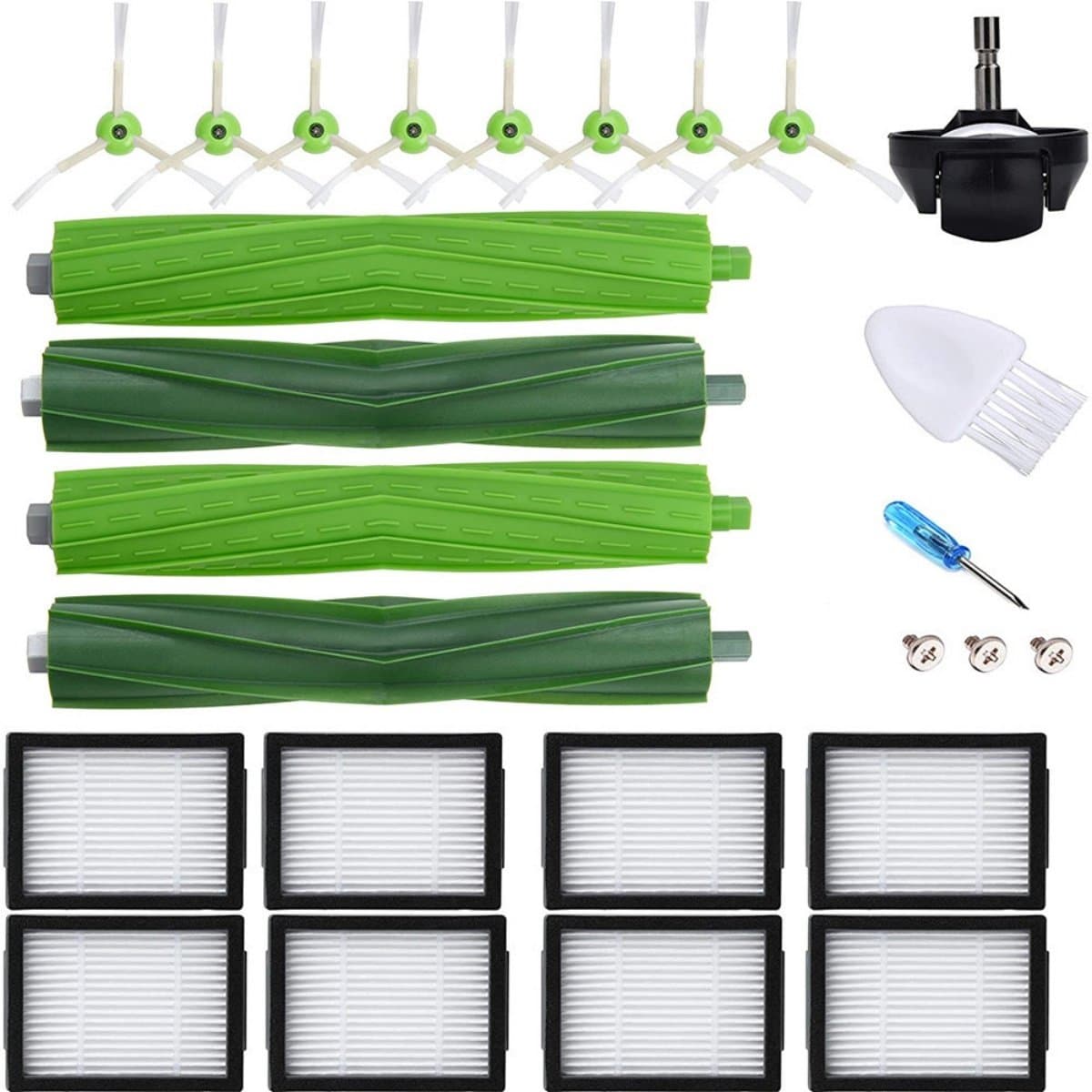 iRobot Roomba i7 i7+ E5 E6 vervangende onderdelen - Roomba i/e-serie vervangende accessoireset - 4 rubberen borstels, 8 HEPA-filters, 8 zijborstels — afbeelding 1