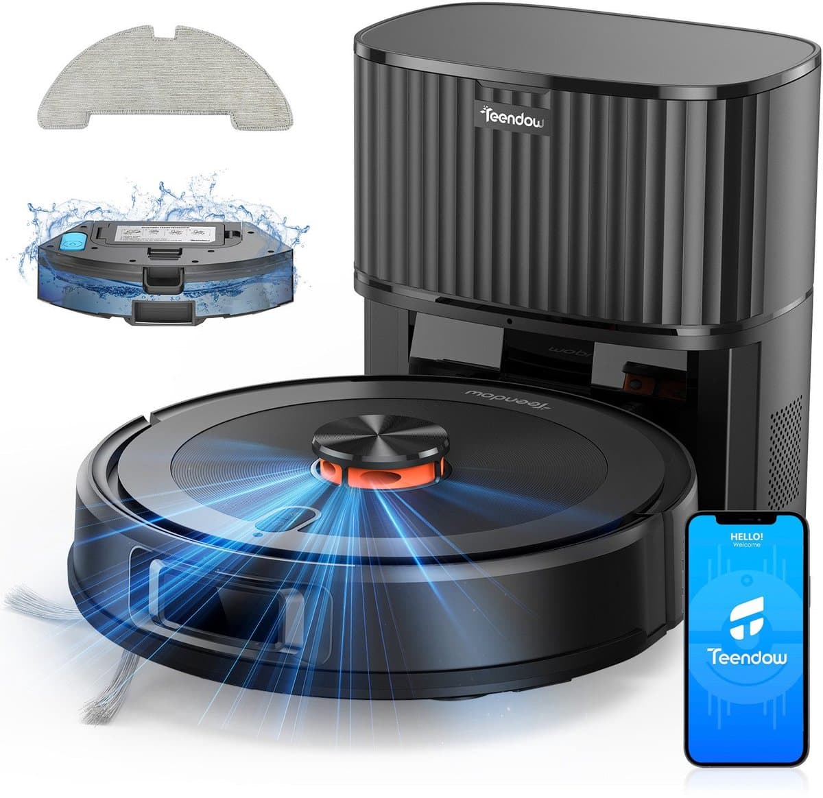 Robotstofzuiger TEENDOW D10Smax met 3 zuigstanden tot 4500Pa, 250 ml watertank, LDS-laserdetectie, app- en Google-assistentbesturing, lange accuduur van 120 minuten, stil (<70dB), en automatische oplading. — afbeelding 1