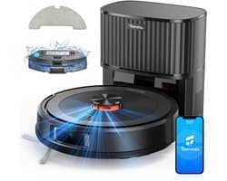 Robotstofzuiger TEENDOW D10Smax met 3 zuigstanden tot 4500Pa, 250 ml watertank, LDS-laserdetectie, app- en Google-assistentbesturing, lange accuduur van 120 minuten, stil (<70dB), en automatische oplading.