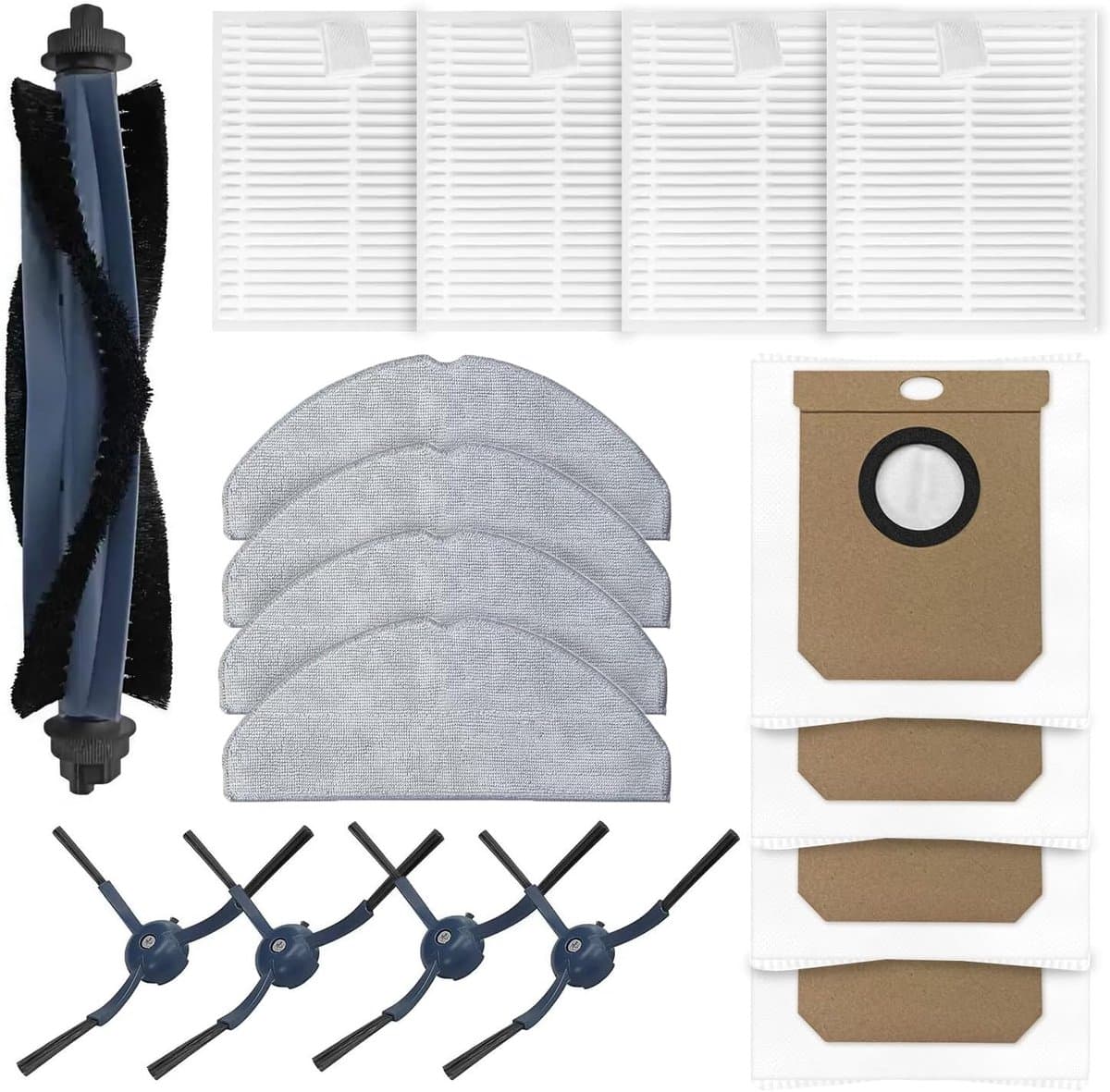 17-delige accessoireset geschikt voor Eufy G50 Hybrid / L60 Hybrid van: 1 hoofdborstel - 4 stofzakken - 4 dweilpads - 4 filters en 4 zijborstels — afbeelding 1
