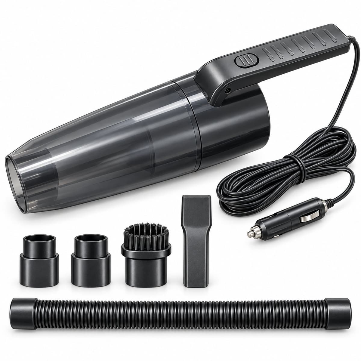 Autostofzuiger - Kruimeldief - 12V 120W - Nat en droog - Met slang, borstel en mondstuk - Zwart — afbeelding 1