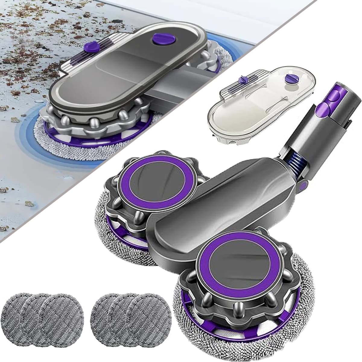 2-in-1 Dweil Opzetstuk voor Dyson Steelstofzuiger - Elektrische Mop met Watertank - Geschikt voor V7, V8, V10, V11 & V15 - Nat & Droog Reinigen - Met Verwijderbare Dweilpads — afbeelding 1