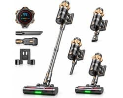 Cleanova Steelstofzuiger draadloos - 45000PA - 500W - 60 minuten - Display - kruimeldief - zonder zak - Groen verlichting - muurbevestiging