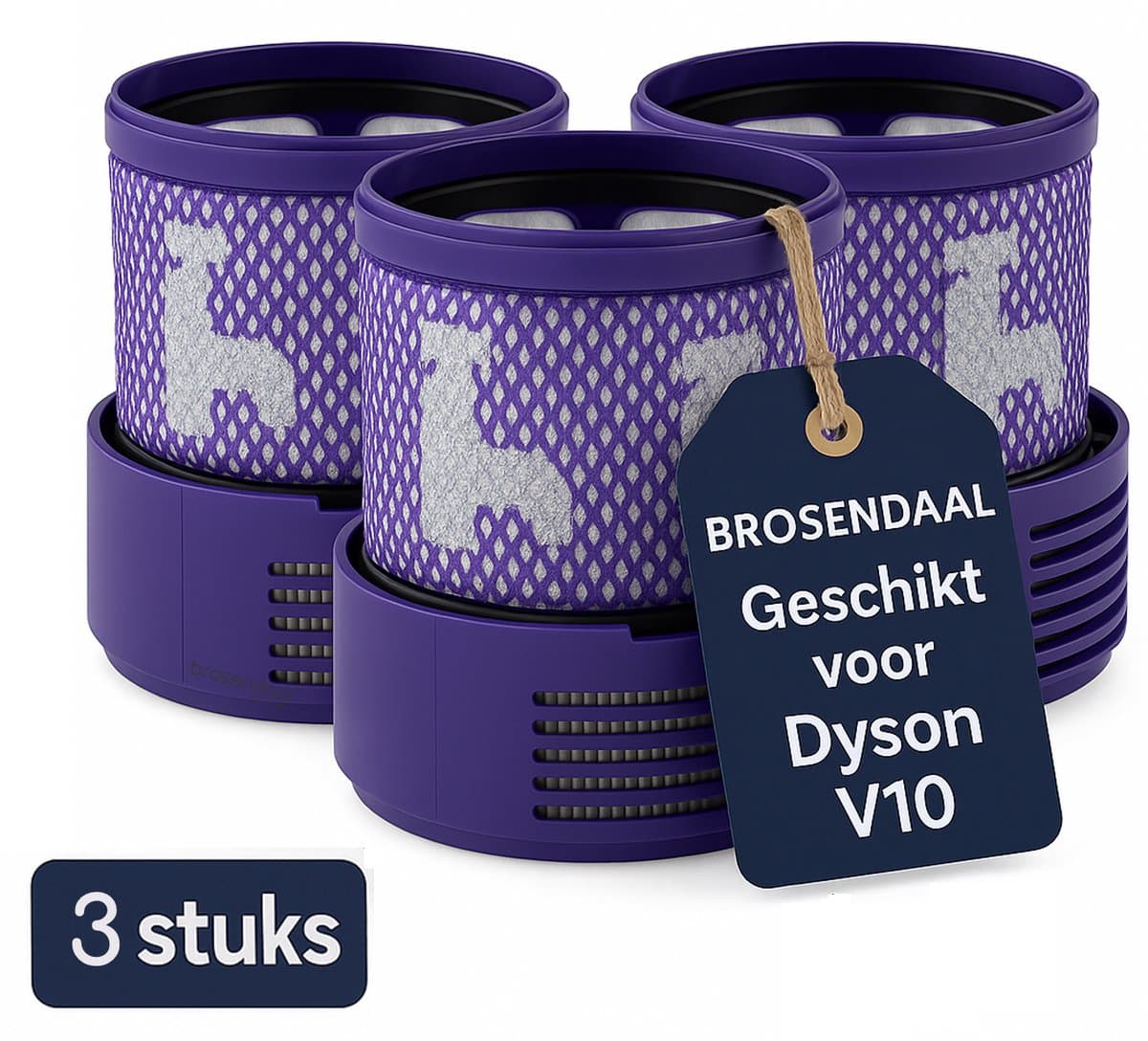 Brosendaal Filter geschikt voor Dyson Cyclone V10 stofzuiger filter - SV12 | SV27 - Wasbaar en Herbruikbaar - 3 stuks — afbeelding 1
