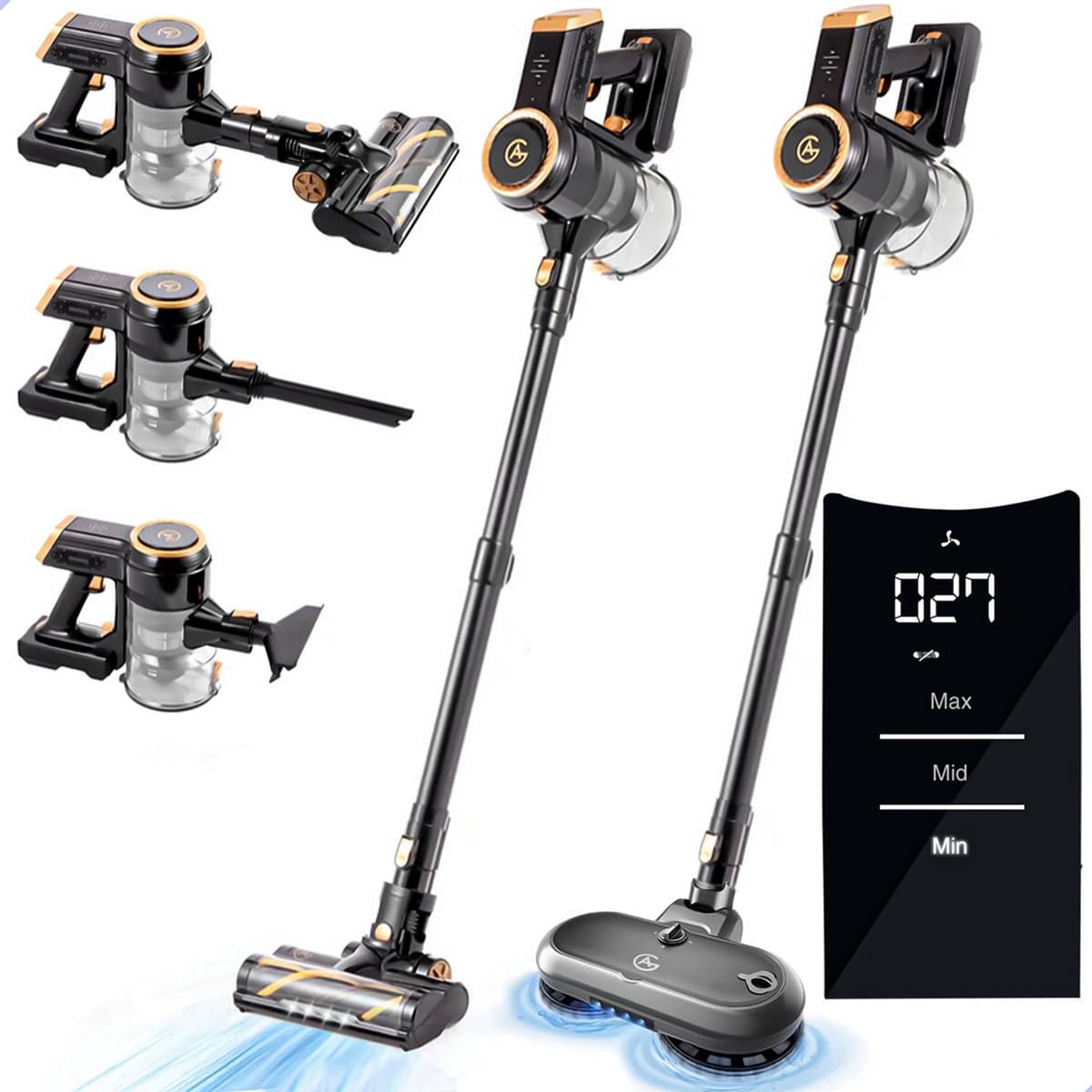 AG4200+ Steelstofzuiger Draadloos Met Dweilfunctie 2 in 1 - Premium Gold - Krachtige stofzuiger Zonder Zak - Geschikt voor Dierenharen - Compact & Lichtgewicht - Kruimeldief — afbeelding 1