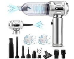 Glitzerlife Handstofzuiger, Accu, Mini-Stofzuiger, Draadloos, 25000 Pa, Handstofzuiger, Sterk, 4-In-1 Autostofzuiger Met Borstelloze Motor, 3 Standen, DraagGlitzerlife -bare Stofzuiger Voor Auto - Zilver-Wit