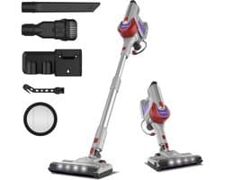 YYchan Stofzuiger - Steelstofzuiger Draadloos - 300W Krachtige - 60 min Accu - 30kPa - Zonder zak - LED - Rood