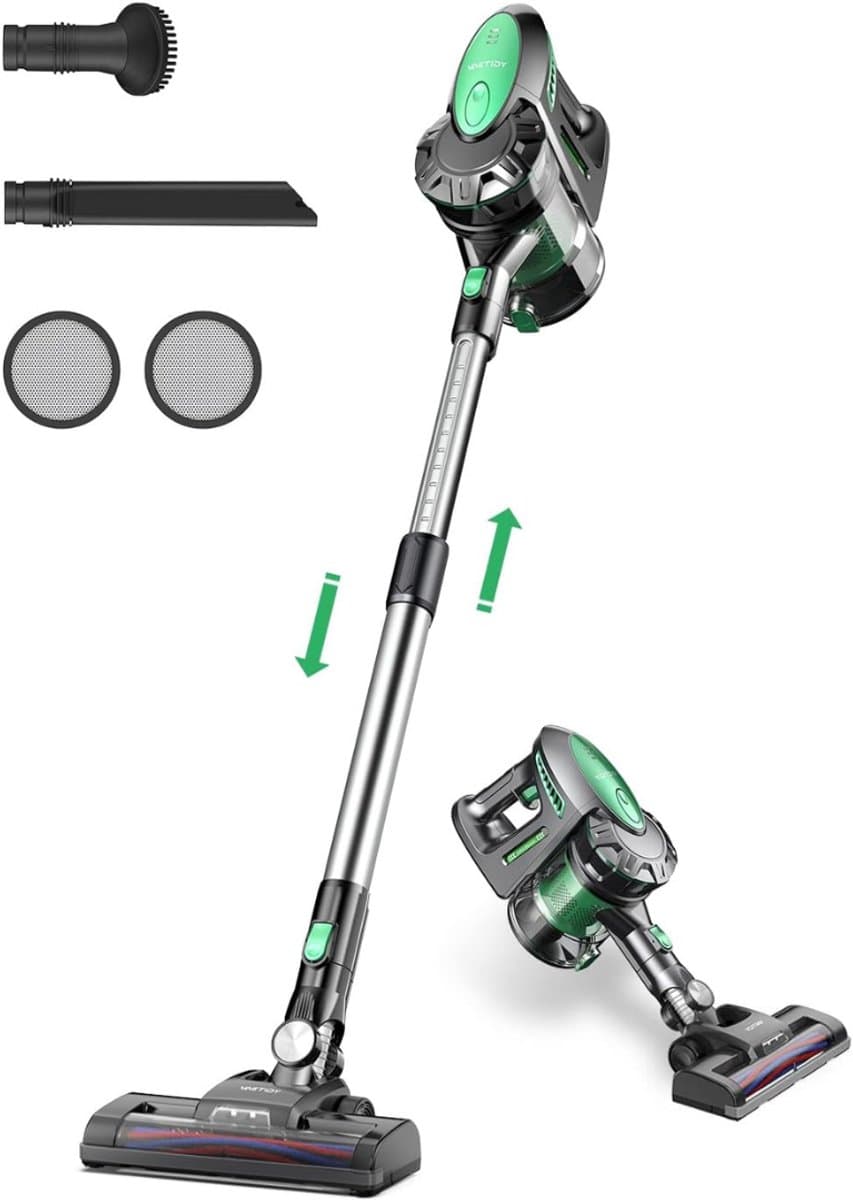 MIRA® 6-in1 Steelstofzuiger Zonder Zak op Accu - Steelstofzuiger Draadloos Uitschuifbaar - Kruimeldief Snoerloos best Verkocht 25KPA – Zwart/Groen - 17cm x 8cm x 10cm — afbeelding 1