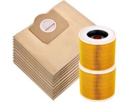 2x filter en 10x stofzuigerzakken geschikt voor Karcher voor WD3 / MV3 series - stofzakken - Vervangt 6.959-130.0 - A2204 A 2201 2204 2504 SE4001