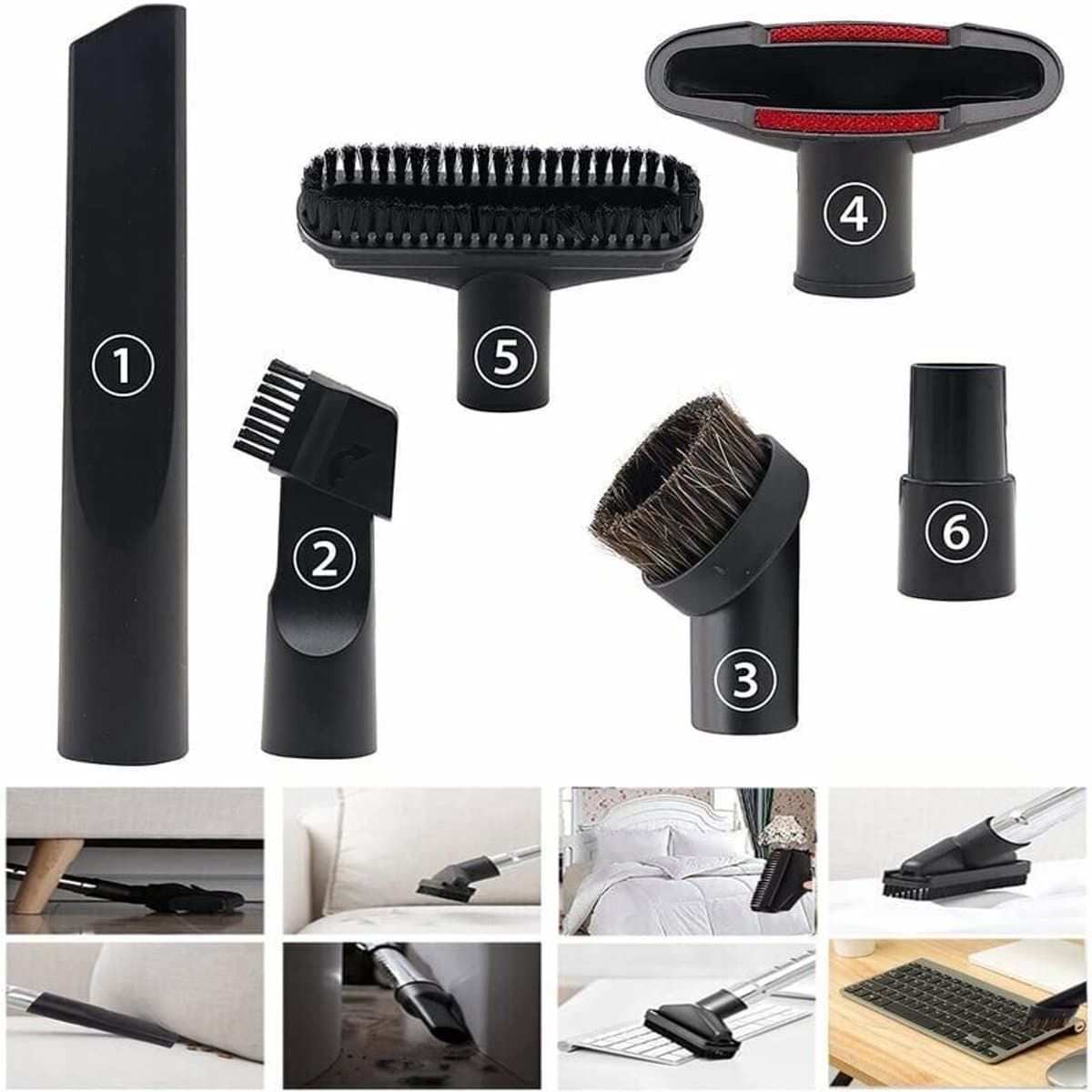 Stofzuigeraccessoireset - 6-delige set - Geschikt voor stofzuigers Geschikt voor een mondstukdiaGeschikt voorer van 32 mm tot 35 mm - Geschikt voor mondstukken van Karcher, Rowenta, Hoover, Xoiture, Bosch en Miele. — afbeelding 1