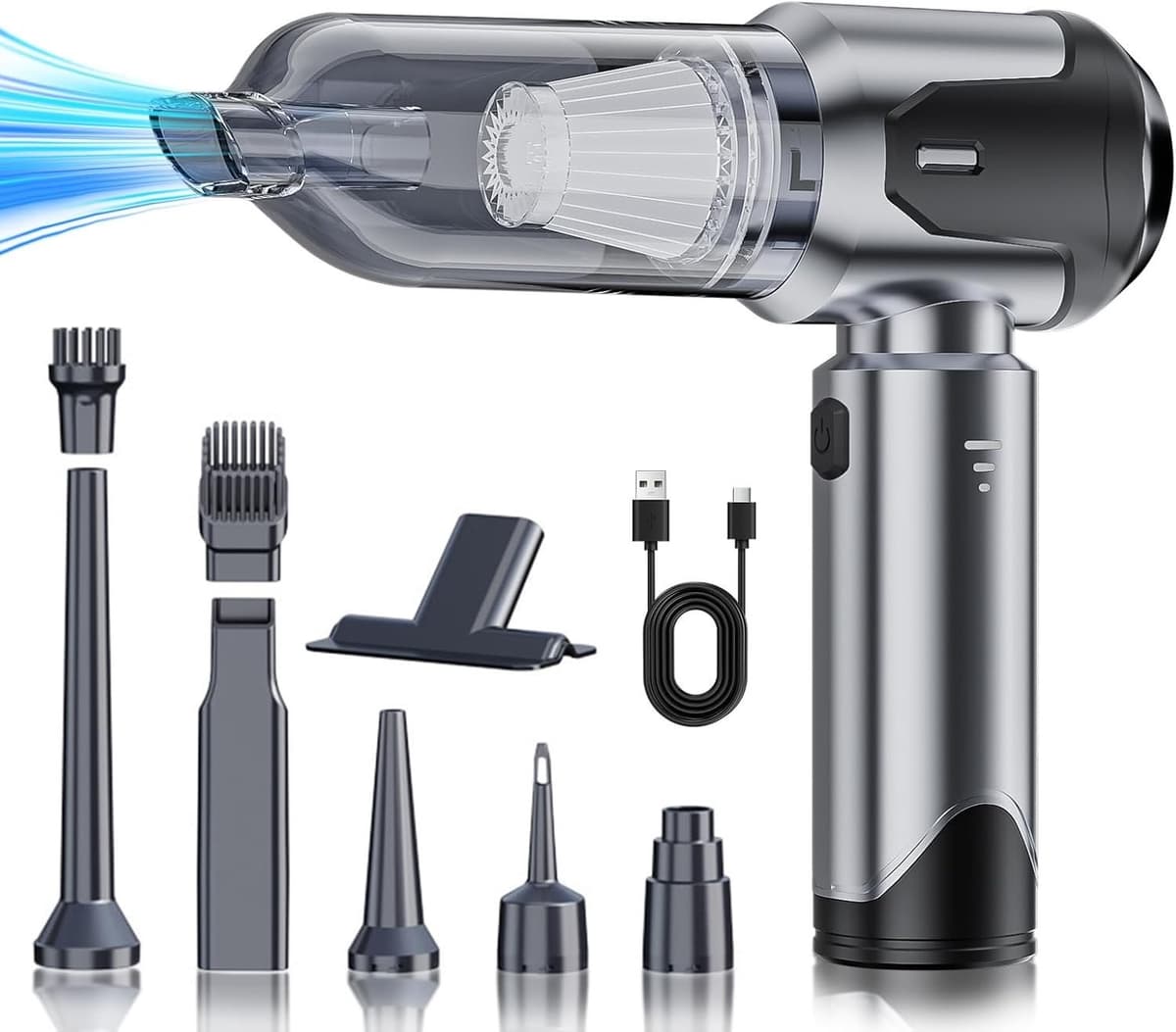Draadloze Handstofzuiger - Zwart - 4-in-1 Mini Stofzuiger met Sterke Zuigkracht - Voor Auto en Thuis — afbeelding 1