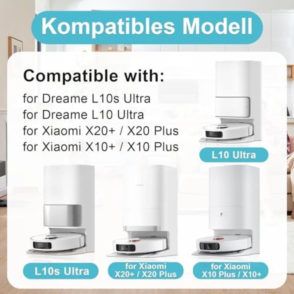 Accessoires voor Xiaomi X20 Plus/Dreame L10s Ultra, reserveonderdelen voor Xiaomi X10+ / S20 / L10 Ultra, accessoireset, 6 stofzakken, 4 dweilpads, 1 hoofdborstel, 4 filters en 4 zijborstels — afbeelding 1