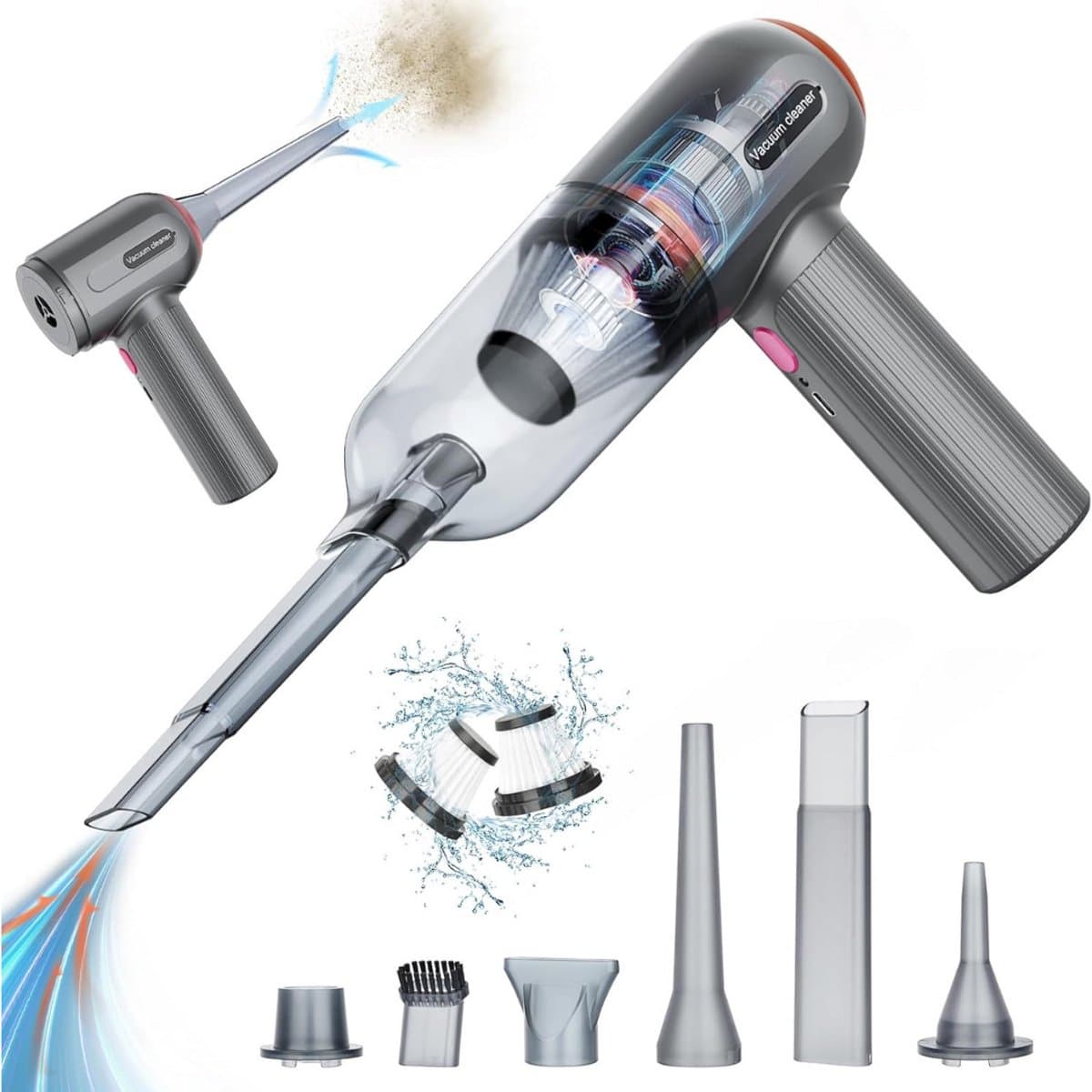 MKSS® Handstofzuiger Draadloos - Auto Stofzuiger - Grijs — afbeelding 1