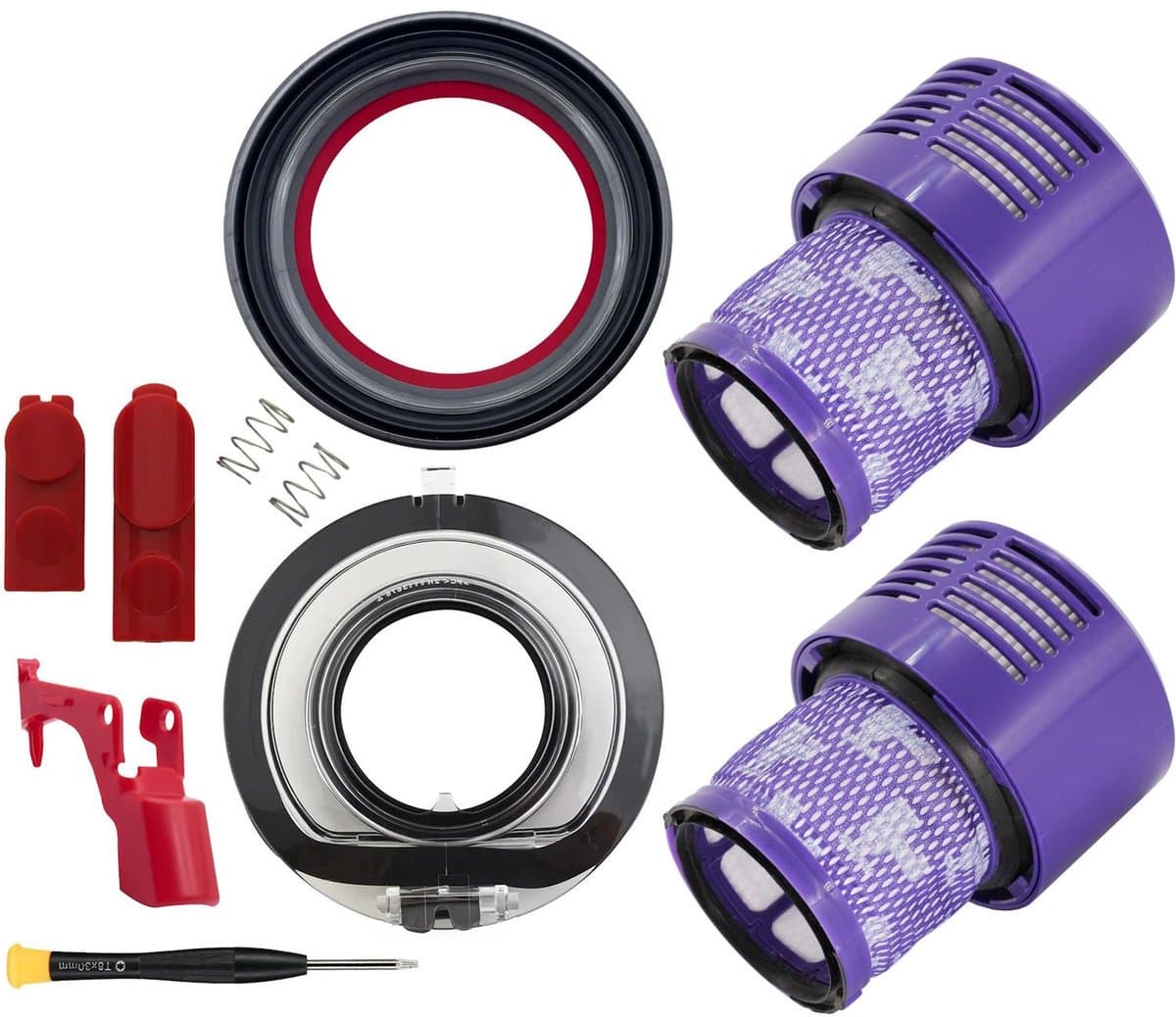 Dyson V10 Reparatie- en Onderhoudsset (Filters, Stofbakdeksel, Bovenste Afdichtingsring, Aan/Uit-Knop Vergrendeling, Plus.Parts® alternatief voor 969082-01) — afbeelding 1