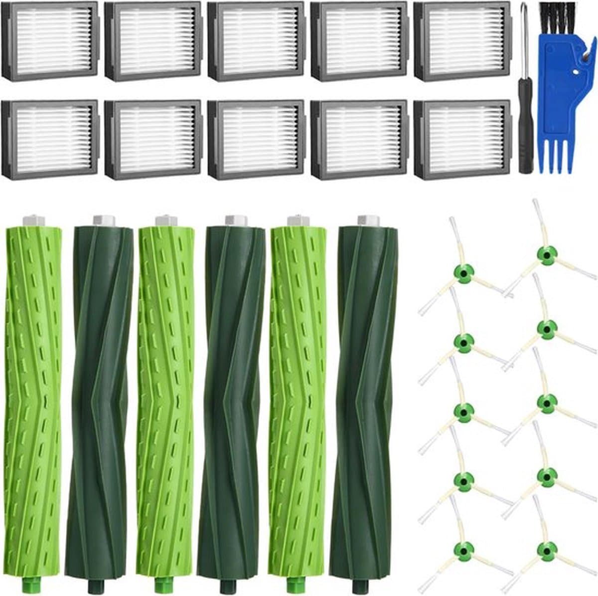 PolkaHome Reserveonderdelen compatibel, accessoires voor iRobot Roomba E/I/J-serie, 3 sets rubberen borstels, 10 hoogwaardige filters, 10 zijborstels — afbeelding 1
