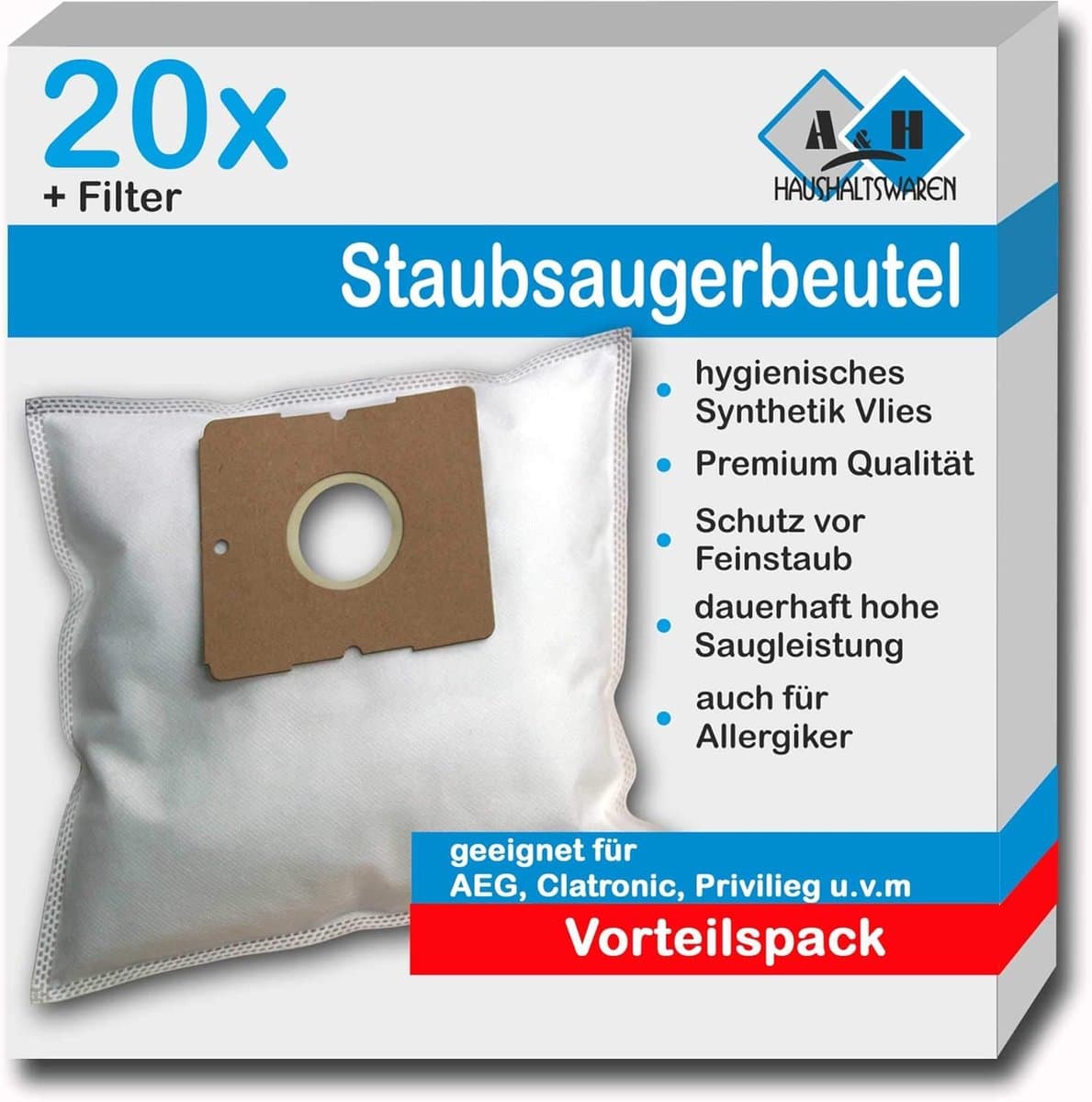 SnelShoppen - 20 Stuks Stofzuigerzakken Geschikt voor Tristar SZ 1920 Eco - Multi-Layer Fleece, Inclusief Motorfilter, Allergievriendelijk, Perfecte K — afbeelding 1