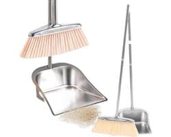 Bezem En Stoffer - Schoonmaak Set - Vloeren Reinigen - Roestvrij Staal - Verstelbare Lengte - Zilver