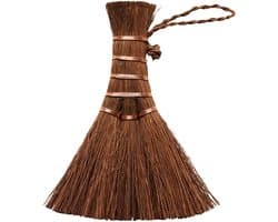 Mini Palm Bezem - Kleine Stoffer - Bureau Schoonmaken - Natuurlijke Zijde Borstel - 14 cm - Bruin
