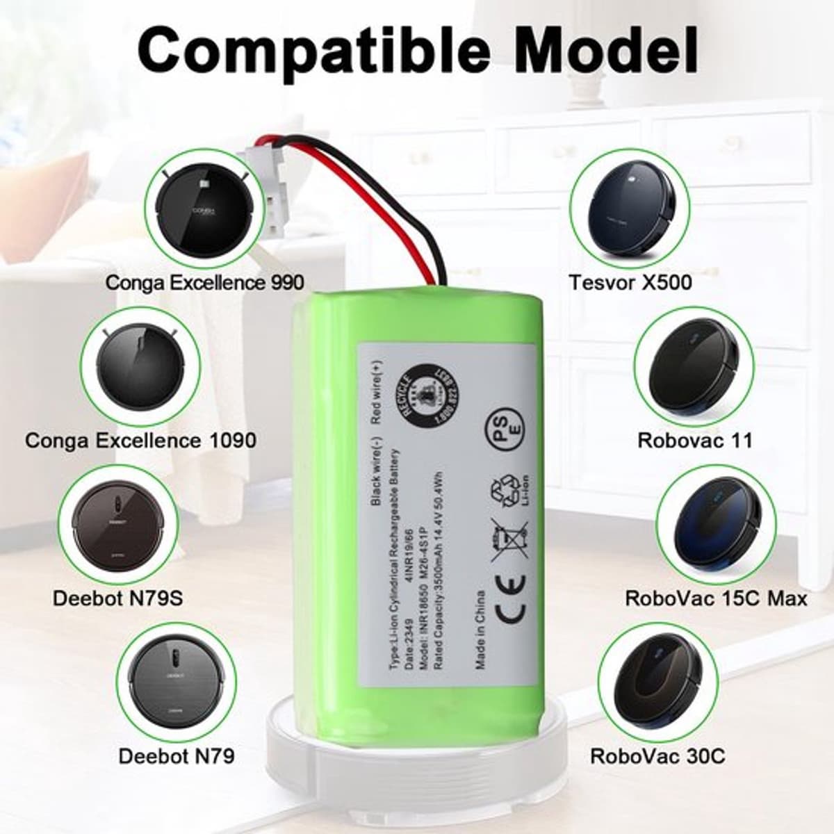 Reserveaccu voor N79 N79S DN622, 14,4 V 3500 mAh, accu compatibel met 500 voor 11, 11S, 12, 15C, 15C Max, 15T, 30,30C, 35C, oplaadbaar voor 990 — afbeelding 1