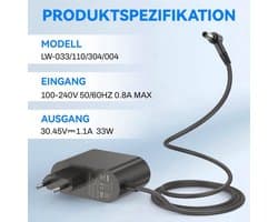 Oplaadkabel voor V10, V11, V12, V15, SV11, SV11, SV12, SV14, SV15, SV20, SV22 stofzuiger, accu-handreiniger, absolute acculader
