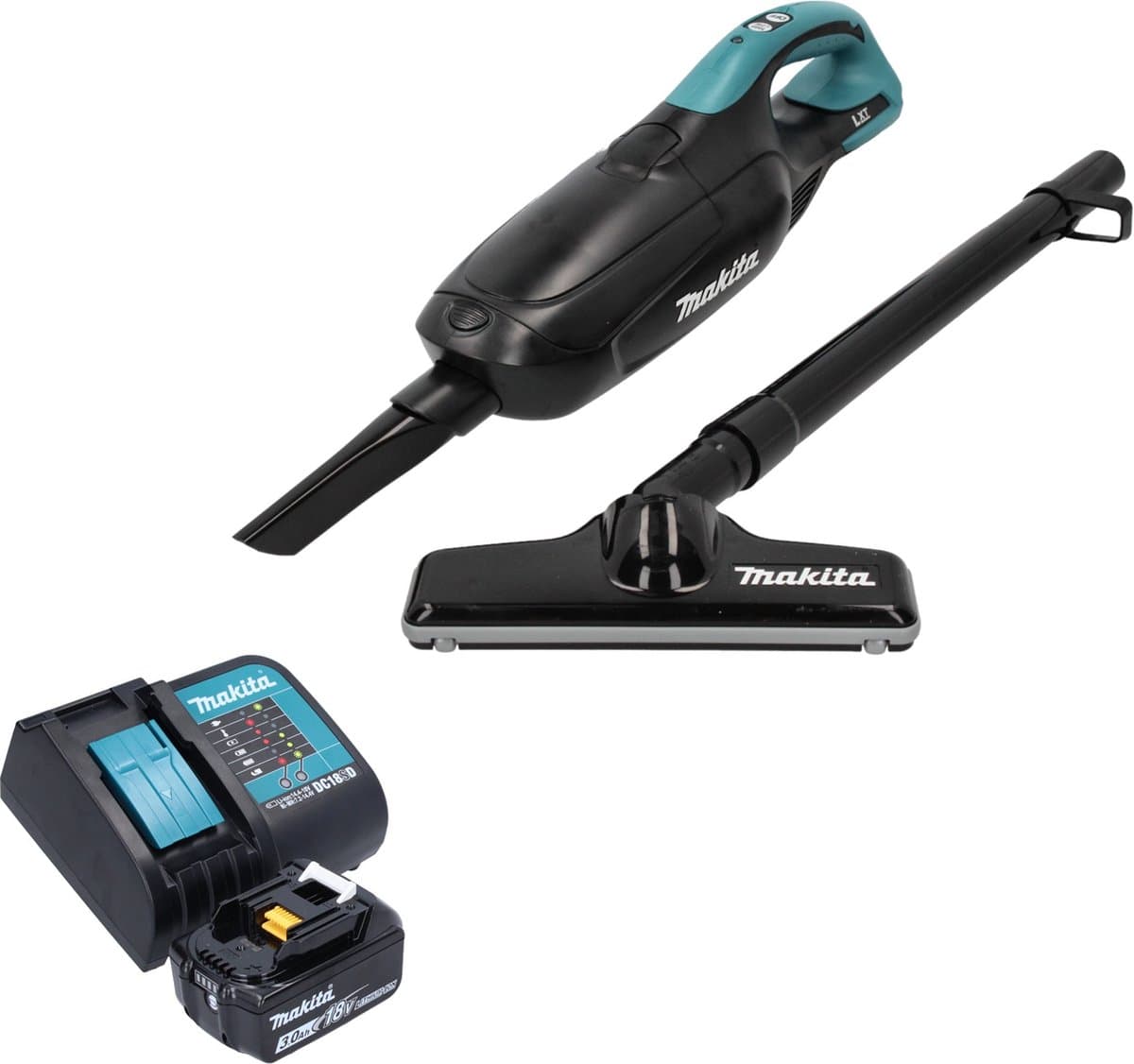 Makita DCL 182 SF1 B accustofzuiger 18 V zwart + 1x accu 3,0 Ah + oplader — afbeelding 1