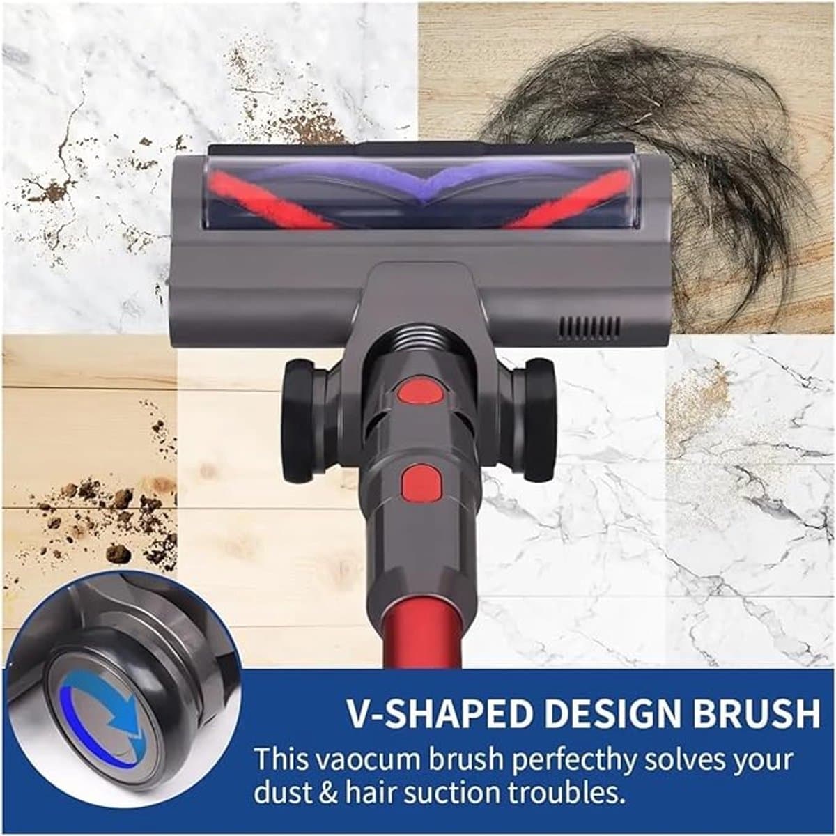 Geschikt voor Dyson V7 V8 V10 V11 V15 Hardhouten en tapijtreinigingskop met LED-verlichting en Turboborstel Rolreinigingskop Accessoire — afbeelding 1