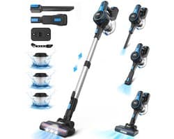 VacniQ Steelstofzuiger Draadloos -Geschikt voor dierenhaar, tapijten en auto's- Lichtgewicht --6 IN 1 Kruimeldief- Draadloze Stofzuigers - Steelstofzuigers - Kruimelzuiger - Blauw-50KPa