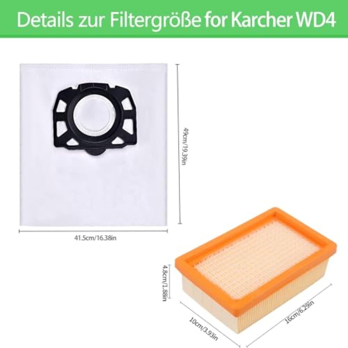 Stofzuigerzakken en filterset - 10 zakken + 2 filters Geschikt voor Kärcher 2.863-006.0 KFI 487 WD4 WD5 WD6 WD5P WD6P Premium MV4 MV5 MV6 reserveonderdelen 2.863-005.0 — afbeelding 1